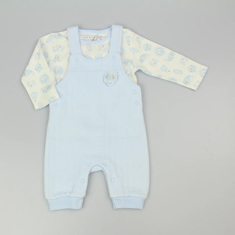 Pure & Soft Babywear Baby Boys' 2pc Dungaree and Long Sleeve TShirt Set - Sky Blue Safari Friends M15956
