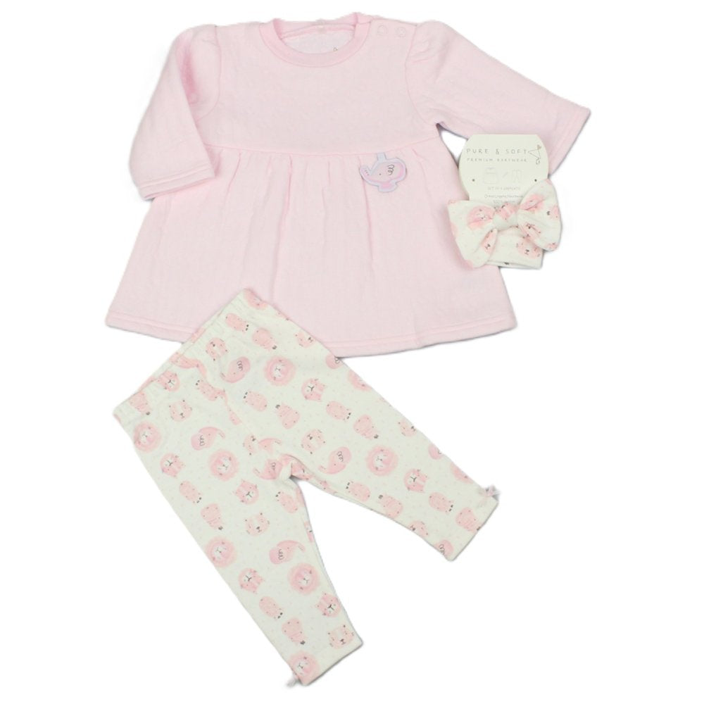 Pure & Soft Babywear Baby Girls Quilted Dress, Legging & Headband Outfit M15953 Pink
