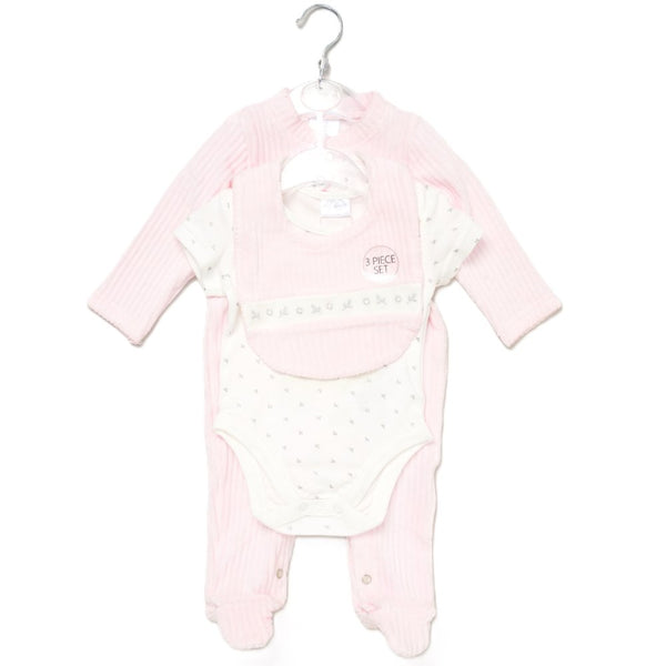 Rock A Bye Baby Baby Girls Jumbo Velour All In One, Bib & Bodysuit E07779 Pink