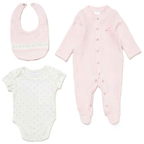 Rock A Bye Baby Baby Girls Jumbo Velour All In One, Bib & Bodysuit E07779 Pink