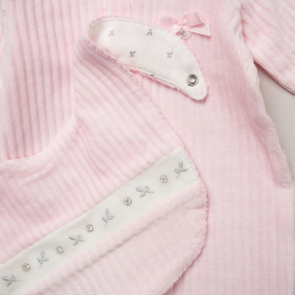 Rock A Bye Baby Baby Girls Jumbo Velour All In One, Bib & Bodysuit E07779 Pink