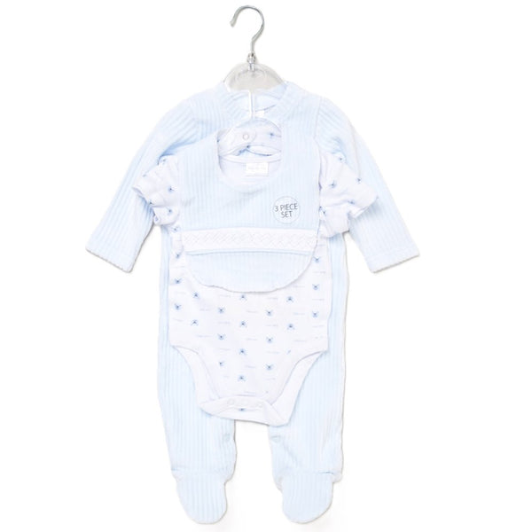 Rock A Bye Baby Baby Boys Jumbo Velour All In One, Bib & Bodysuit E07780 Blue