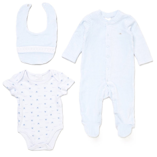 Rock A Bye Baby Baby Boys Jumbo Velour All In One, Bib & Bodysuit E07780 Blue