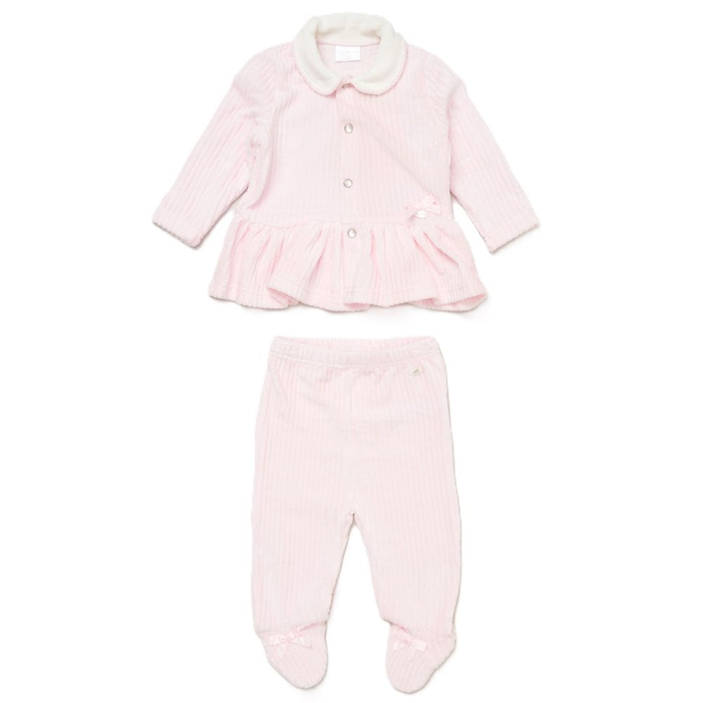 Rock A Bye Baby Baby Girls Jumbo Velour Jacket With Interlock Lining+Footed Trousers Outfit E07782