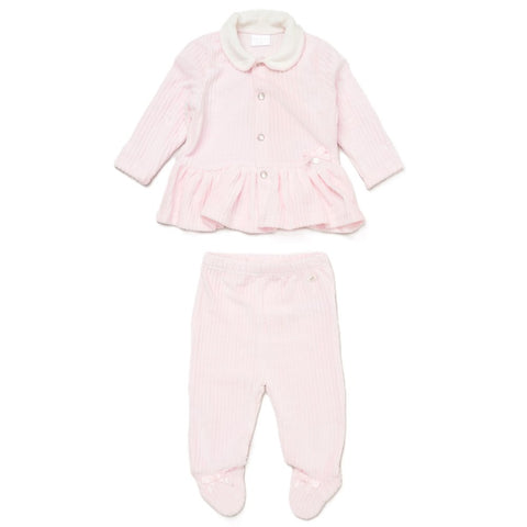 Rock A Bye Baby Baby Girls Jumbo Velour Jacket With Interlock Lining+Footed Trousers Outfit E07782