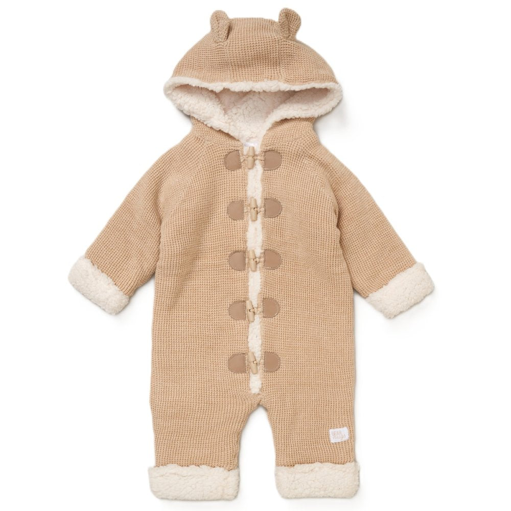 Rock A Bye Baby Hooded Knit Pramsuit With Sherpa Lining E07896 Beige