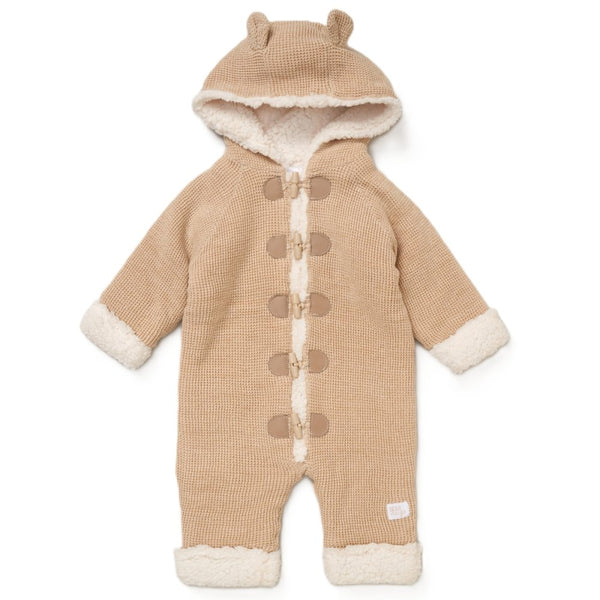 Rock A Bye Baby Hooded Knit Pramsuit With Sherpa Lining E07896 Beige