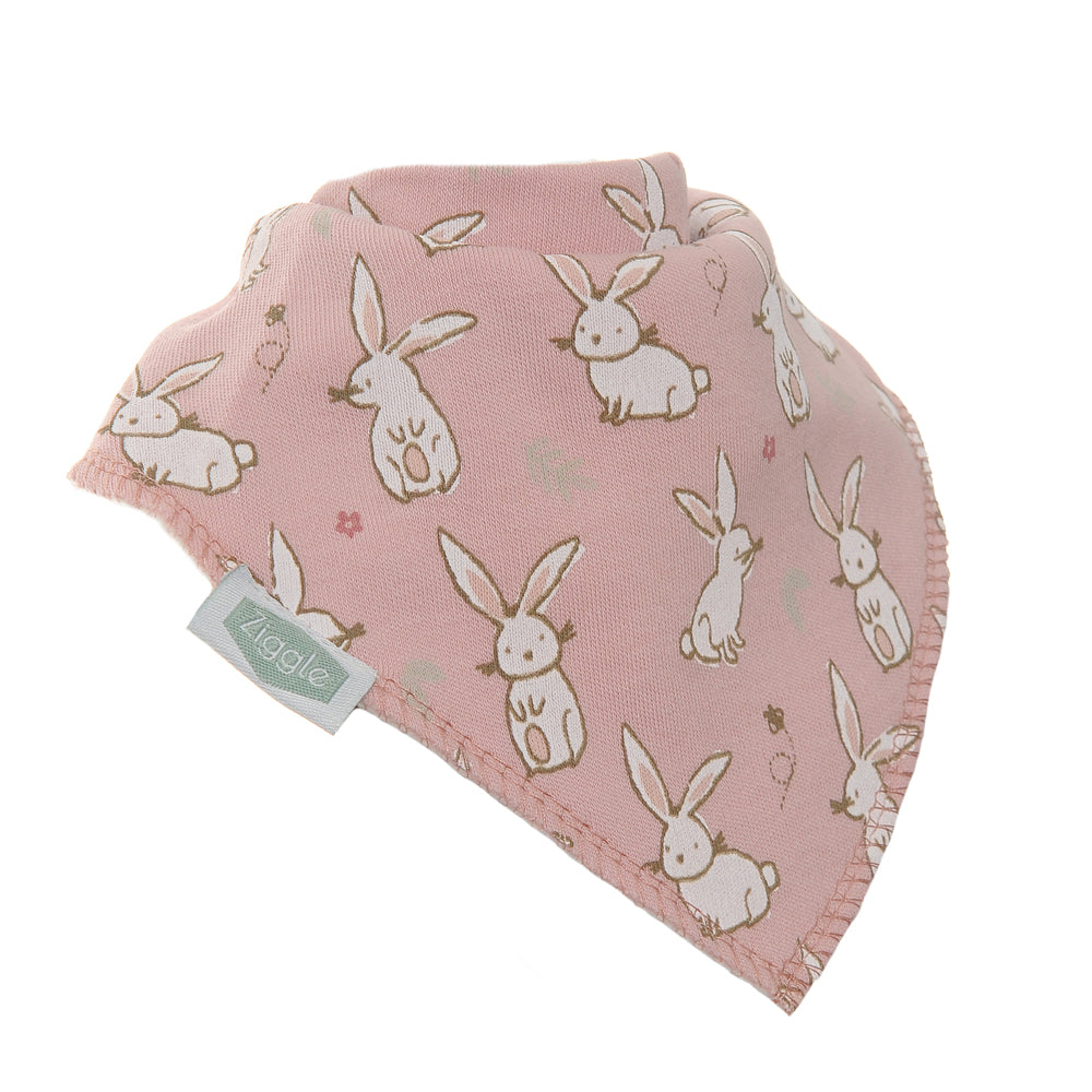 Ziggle Bandana Dribble Bibs Bunnies on Pink