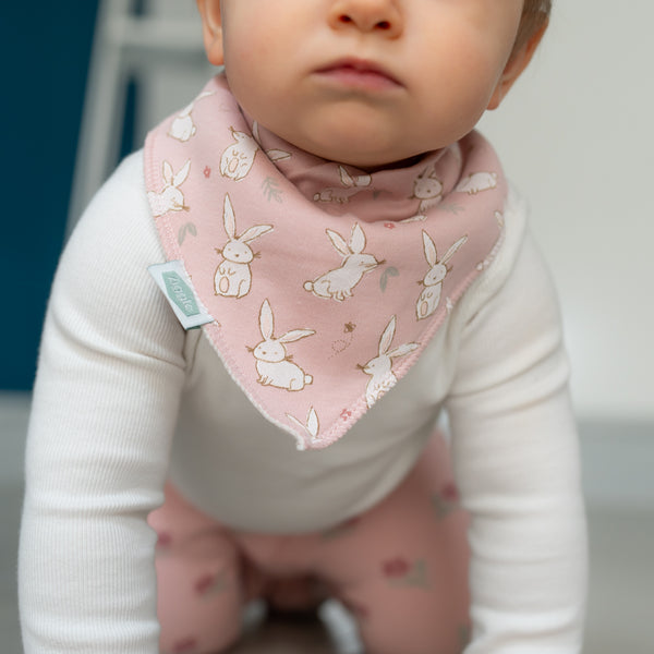 Ziggle Bandana Dribble Bibs Bunnies on Pink