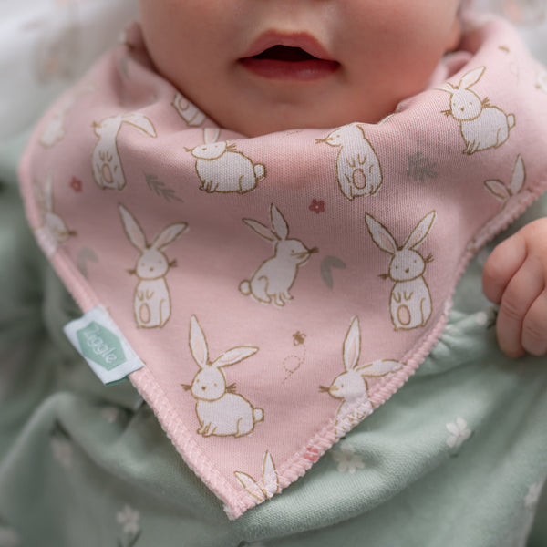 Ziggle Bandana Dribble Bibs Bunnies on Pink