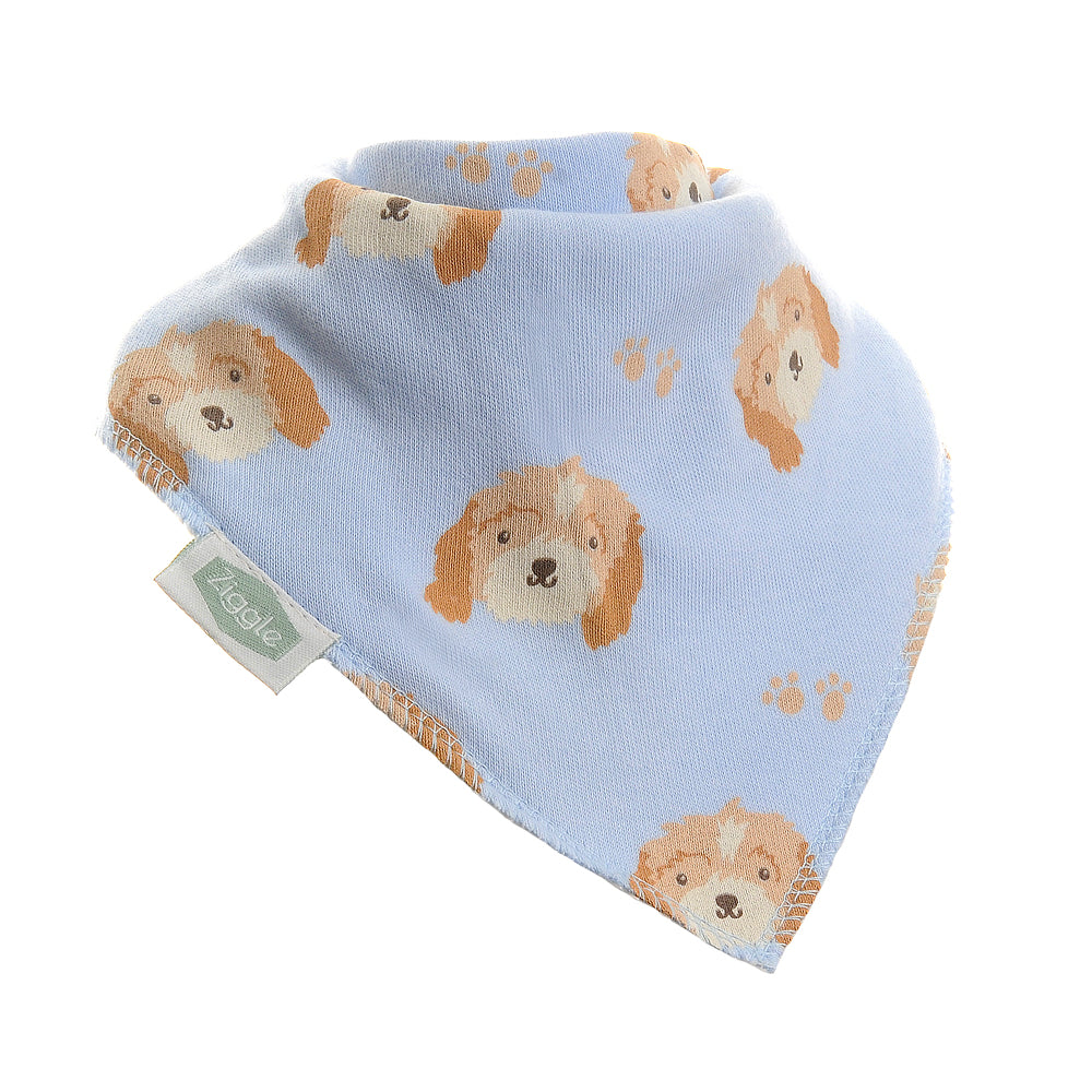 Ziggle Bandana Dribble Bibs Cockapoo puppy print Blue