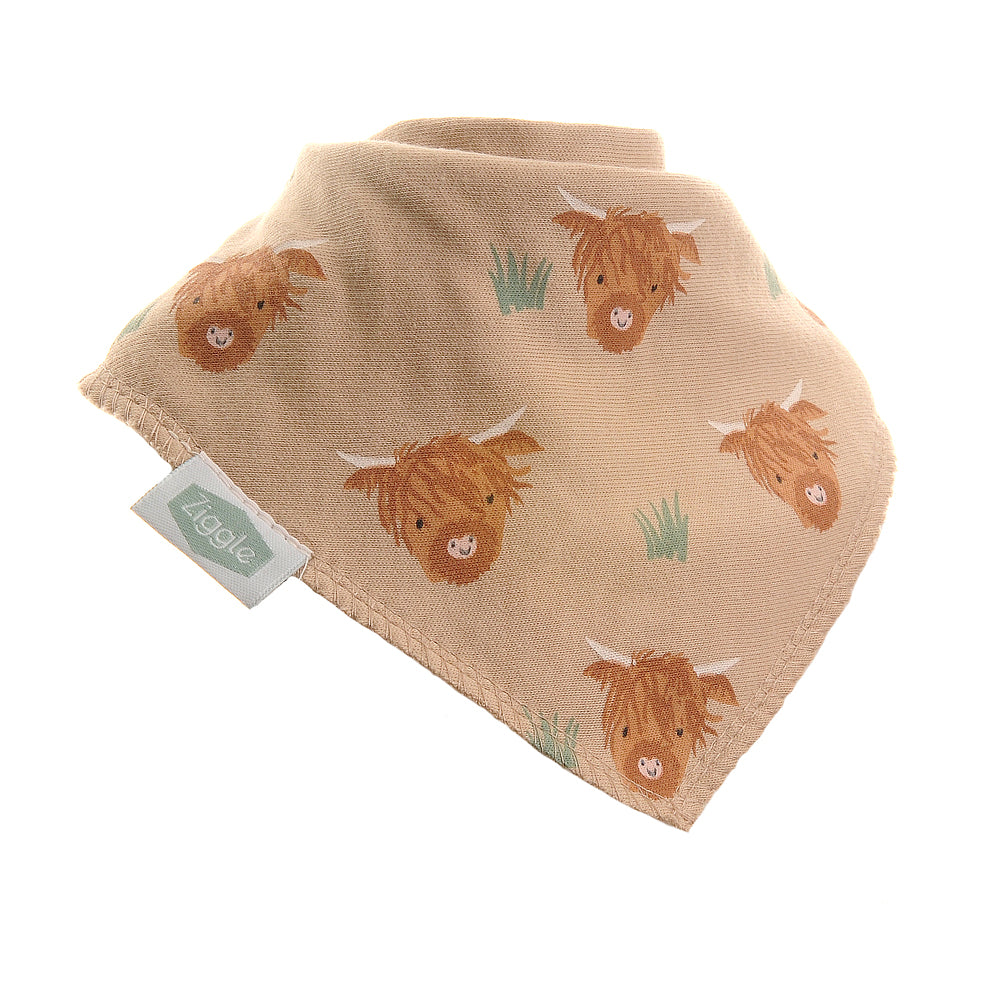 Ziggle Bandana Dribble Bibs Highland Cow print