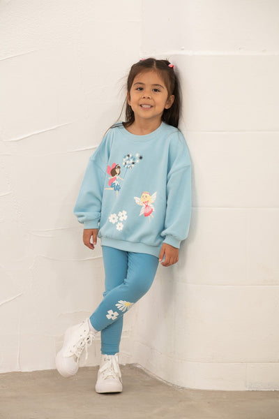Little Lighthouse Girl's Flora Sweatshirt - Pale Blue Fairy Print
