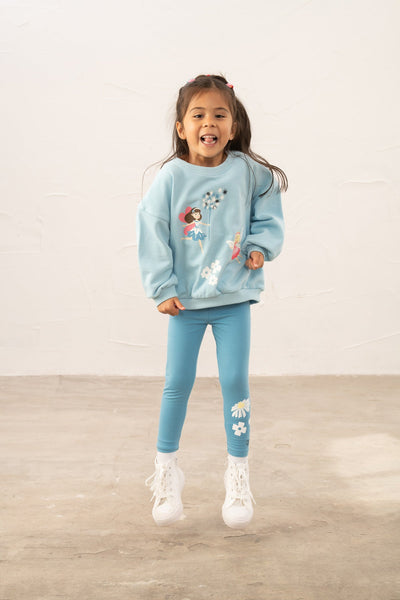 Little Lighthouse Girl's Flora Sweatshirt - Pale Blue Fairy Print