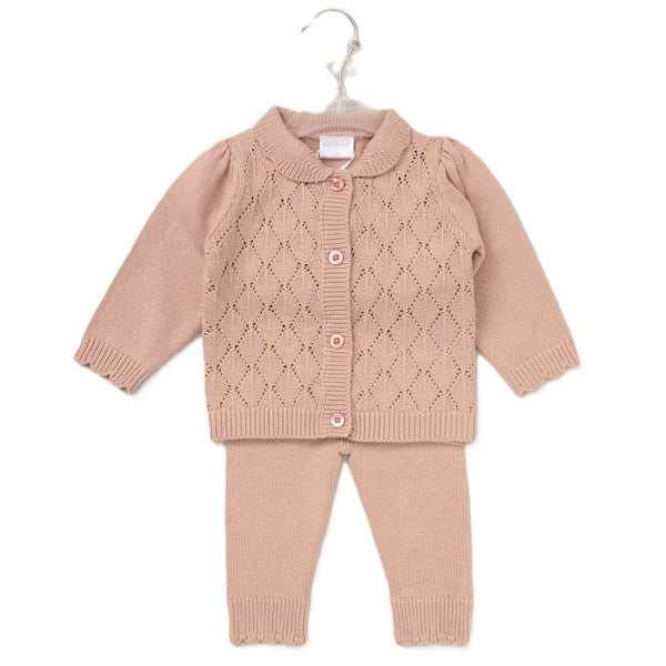 Rock A Bye Baby Baby Girls Knitted 2 Piece Outfit G10825 Dusty Pink