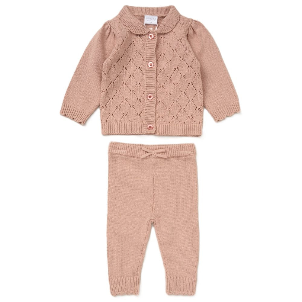 Rock A Bye Baby Baby Girls Knitted 2 Piece Outfit G10825 Dusty Pink