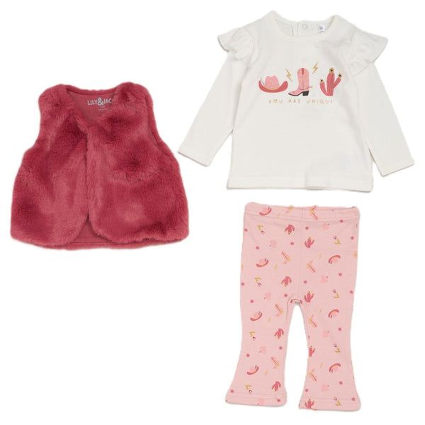 Lily & Jack Girls Faux Fur Gilet, Top & Legging Outfit G10878TOD