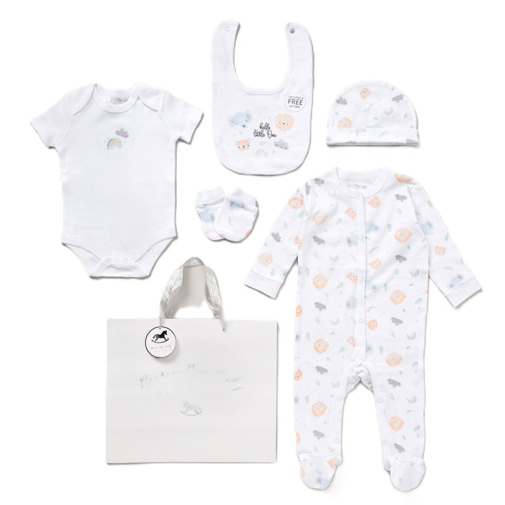 Rock A Bye Baby Unisex  6 Piece Mesh Bag Gift Set G12412 Safari Animals