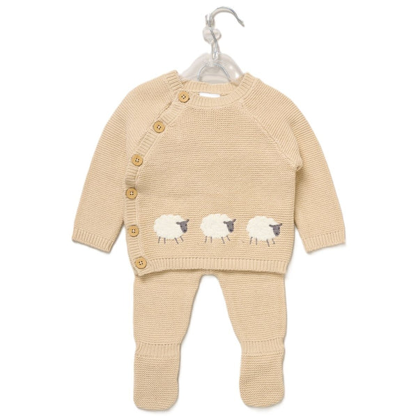 Rock A Bye Baby Baby Unisex Knitted 2 Piece Outfit G12465NB Beige