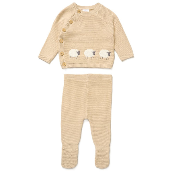 Rock A Bye Baby Baby Unisex Knitted 2 Piece Outfit G12465NB Beige