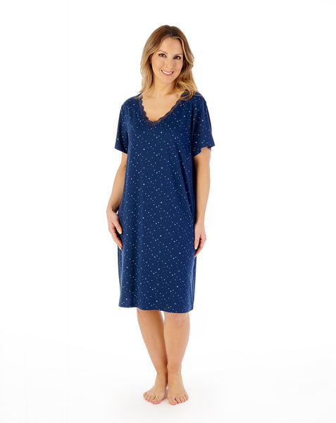 Gaspe Women Short Sleeved Nightdress GL08701NY Star Print Navy