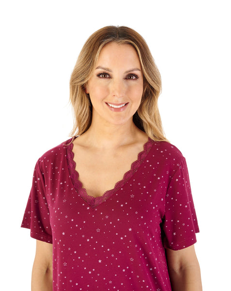 Gaspe Women Short Sleeved Nightdress GL08701RD Star Print Red