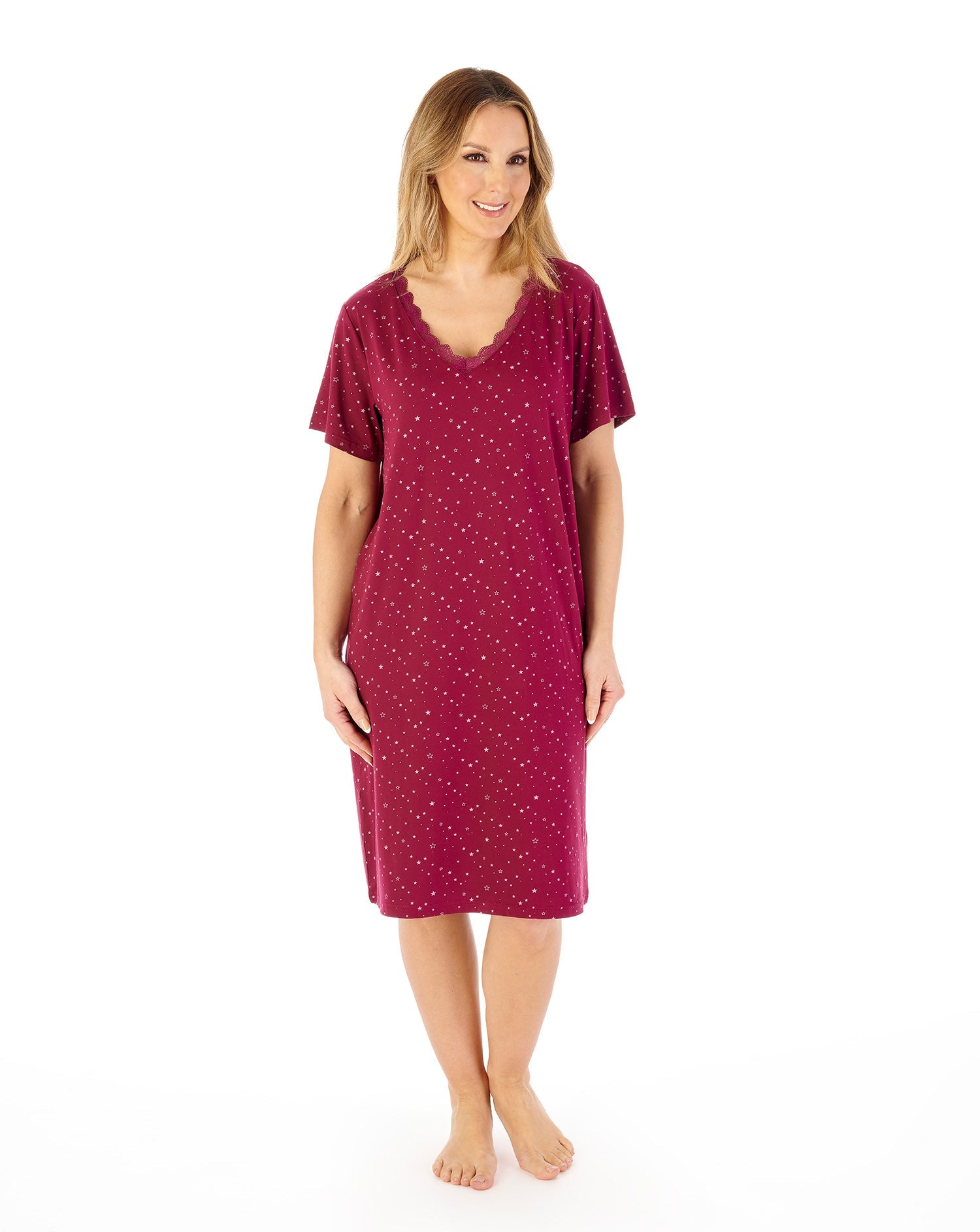 Gaspe Women Short Sleeved Nightdress GL08701RD Star Print Red