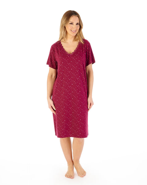 Gaspe Women Short Sleeved Nightdress GL08701RD Star Print Red