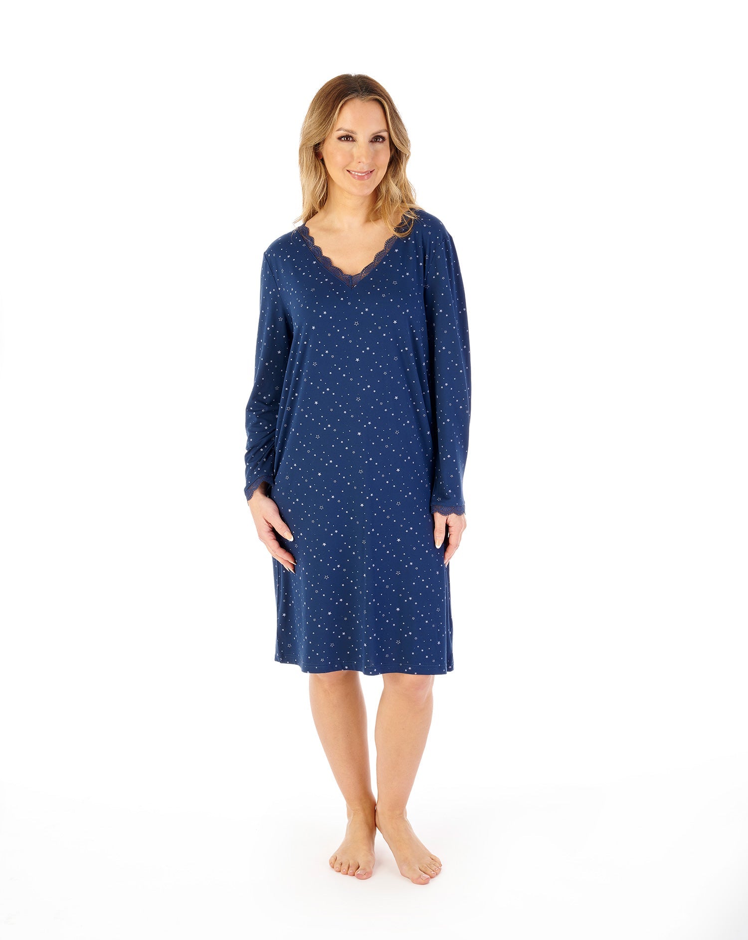 Gaspe Women Long Sleeved Nightdress GL08702NY Star Print Navy