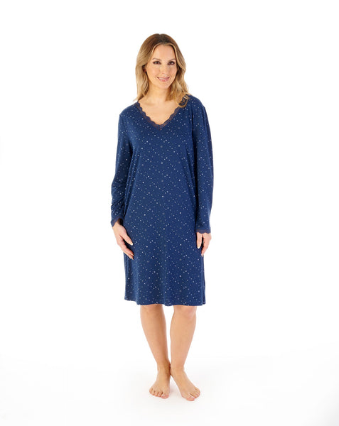 Gaspe Women Long Sleeved Nightdress GL08702NY Star Print Navy