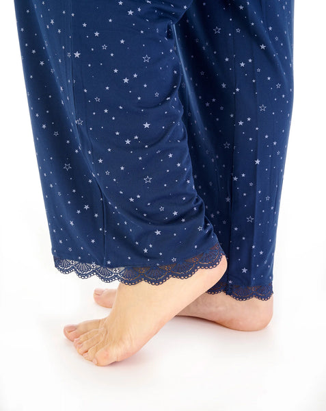 Gaspe Women's Long Sleeved Pyjama GL08703 Star Print Navy