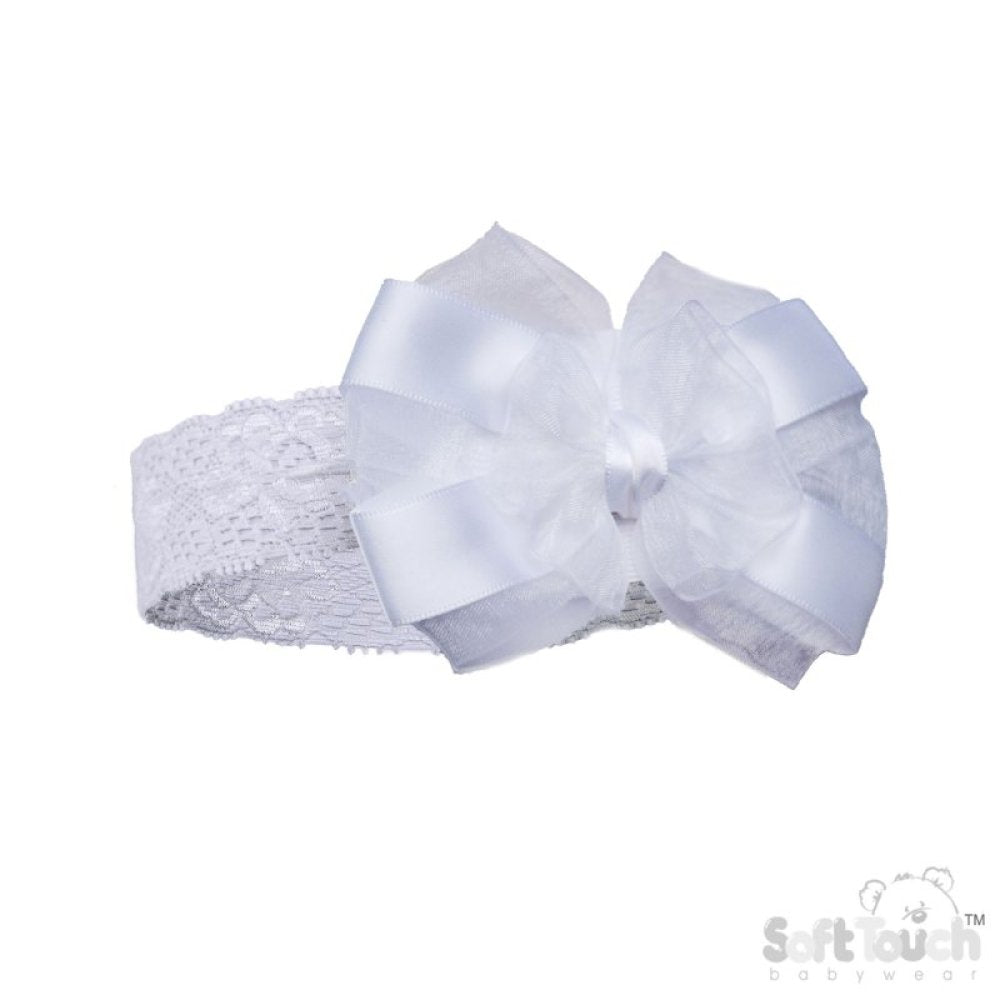 Soft Touch Baby Girls Lace Headband with Bow HB116-W  White