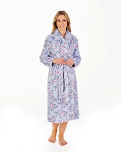 Slenderella 46" Floral Flannel Fleece Wrap Housecoat HC04313 Blue