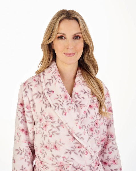 Slenderella 46" Floral Flannel Fleece Wrap Housecoat HC04313 Pink