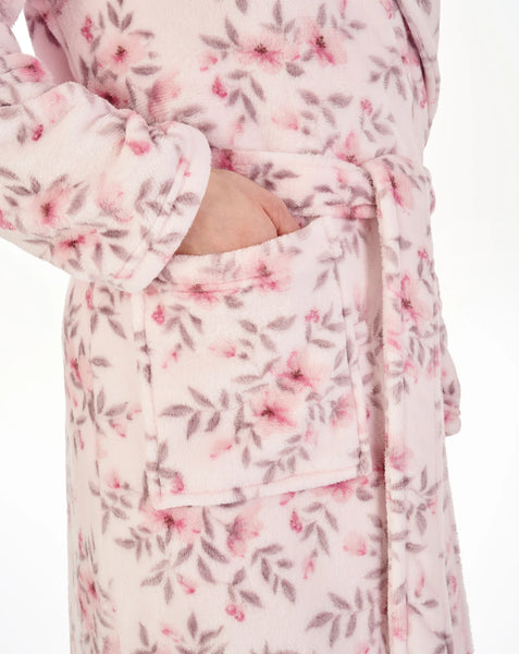 Slenderella 46" Floral Flannel Fleece Wrap Housecoat HC04313 Pink