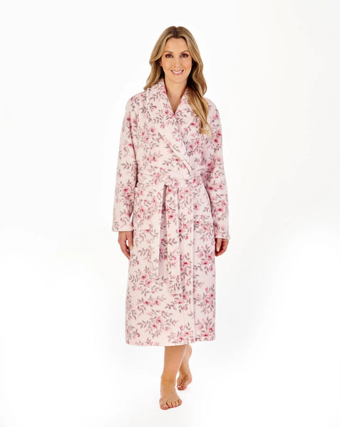 Slenderella 46" Floral Flannel Fleece Wrap Housecoat HC04313 Pink