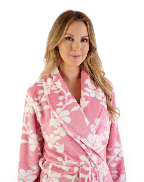 Slenderella Women's Floral Flannel Fleece 46" Shawl Collar Wrap HC08313PK Pink