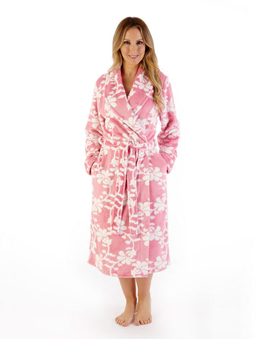 Slenderella Women's Floral Flannel Fleece 46" Shawl Collar Wrap HC08313PK Pink