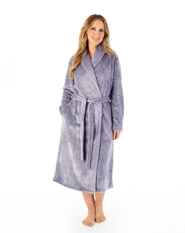 Slenderella Women's Floral Embossed Fleece 46" Shawl Collar Wrap HC08317GK Grey