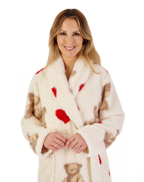 Slenderella Women's Teddy Print Fleece 46" Shawl Collar Wrap HC08336