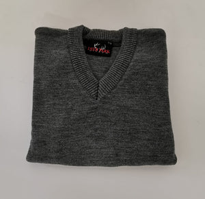 DeerPark V-Neck School Jumper Plain Grey