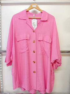 New Collection One Size Ladies Linen Effect Batwing Sleeve Shirt NC277966