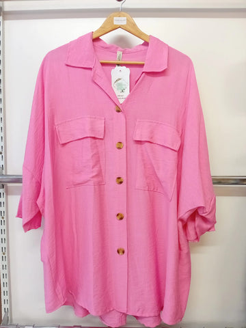New Collection One Size Ladies Linen Effect Batwing Sleeve Shirt NC277966