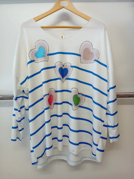 New Collection One Size White Oversized Striped Top NC85118 Hearts