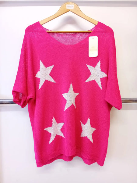 New Collection Ladies Batwing One Size Crocheted Knit Top Metallic Star NC8812