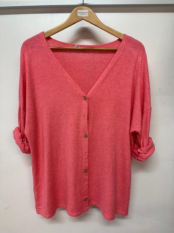 Made In Italy Ladies Rolled Sleeves Plain Button Cardigan One Size DK2086