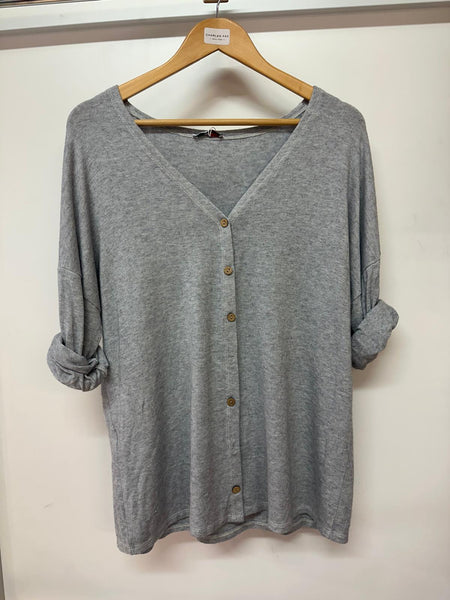 Made In Italy Ladies Rolled Sleeves Plain Button Cardigan One Size DK2086