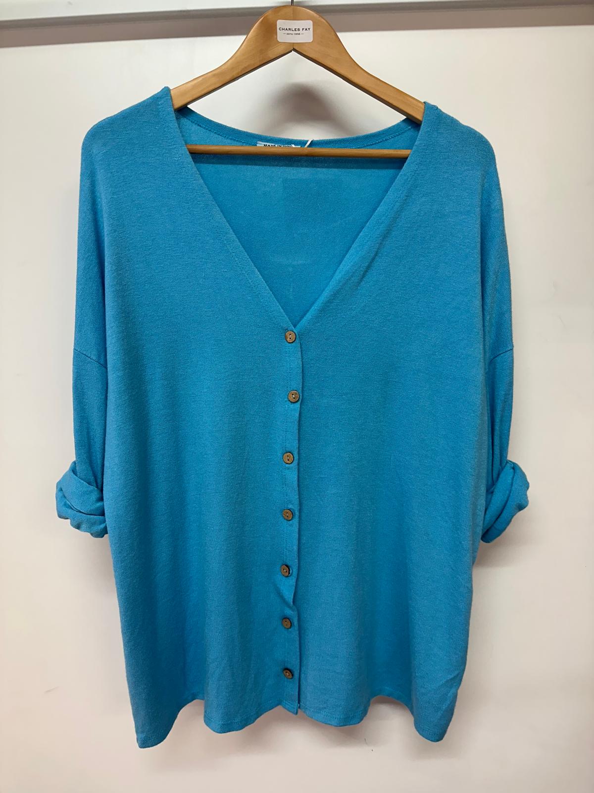 Made In Italy Ladies Rolled Sleeves Plain Button Cardigan One Size DK2086