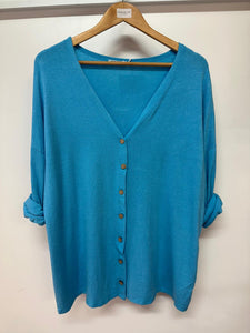 Made In Italy Ladies Rolled Sleeves Plain Button Cardigan One Size DK2086