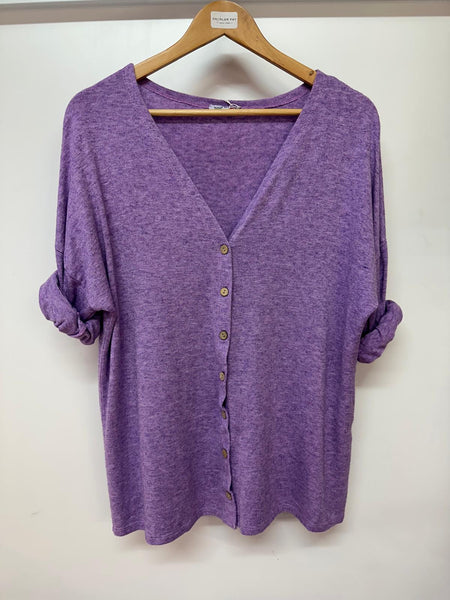 Made In Italy Ladies Rolled Sleeves Plain Button Cardigan One Size DK2086